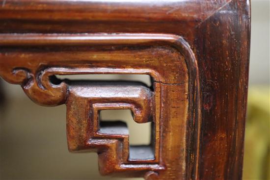 A Chinese cabriole leg wood stand and a rosewood and burr wood stand longest 30.5cm